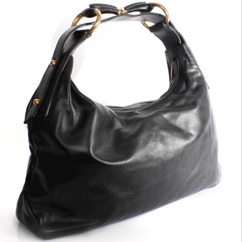Gucci horsebit black leather hobo bag